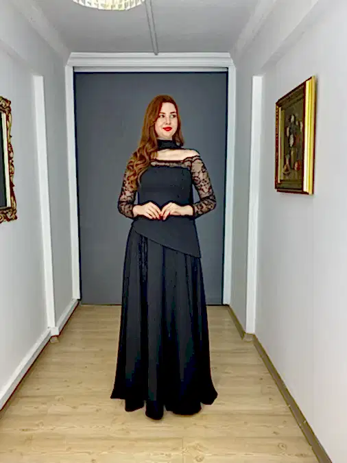 Siyah Büyük Beden Madonna Yaka Uzun Kollu Korsajlı Uzun Abiye Elbise
