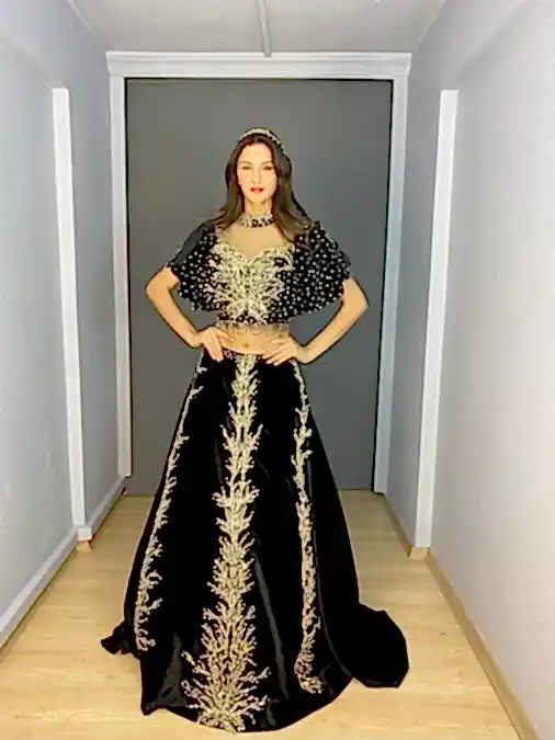 Siyah Kadife İkili Bindallı Kaftan Kınalık