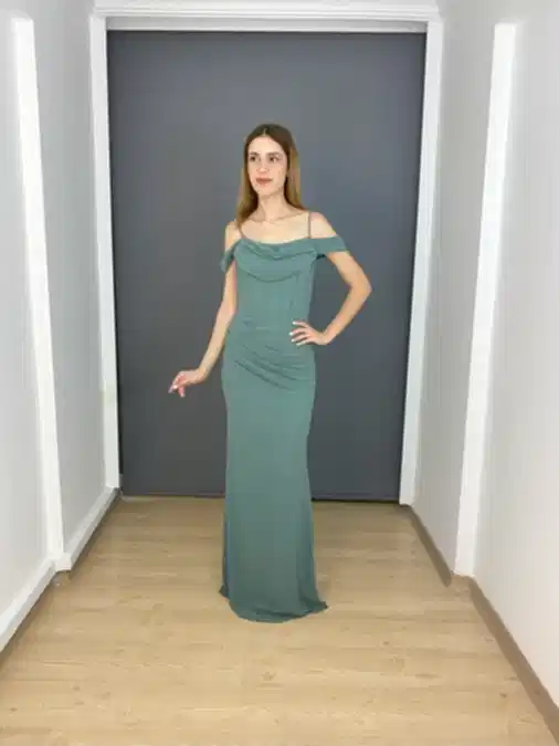 Çağla Madonna Yaka Bel Korsajlı  Balık Abiye Elbise 